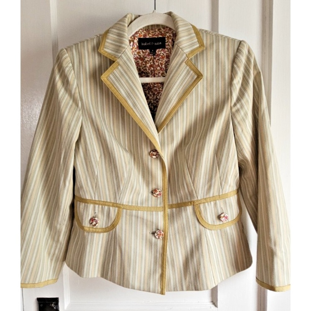 Vintage Isabel & Nina green stripe cotton blend blazer Sz 8